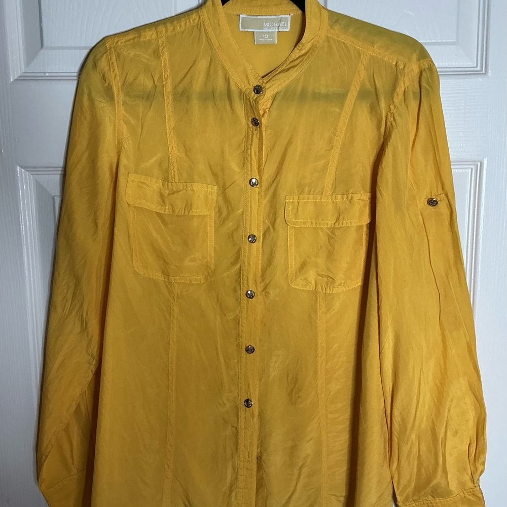 Michael Kors Lightweight Yellow Shirt Jacket with Roll-Up Sleeves